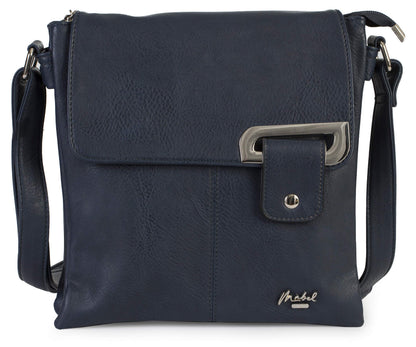 Faith Silver - Vegan Leather Compact Crossbody Messenger Bag with Silver-Tone Hardware