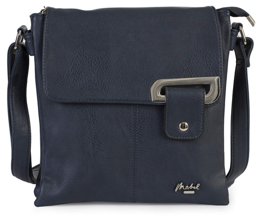 Faith Silver - Vegan Leather Compact Crossbody Messenger Bag with Silver-Tone Hardware