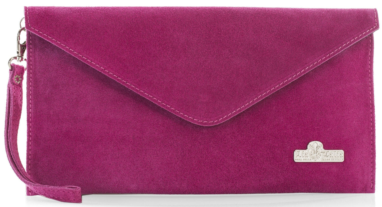 Leah - Genuine Italian Suede Leather Clutch, Crossbody & Wristlet Bag Handmade in Florence