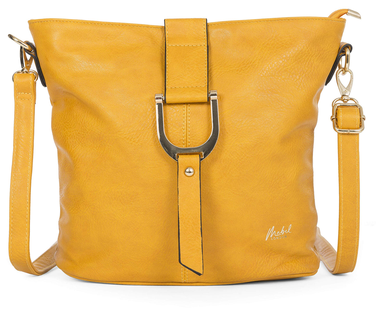 Frankie - Vegan Leather Bucket Crossbody Bag with Flap, Zip & Horseshoe Detail