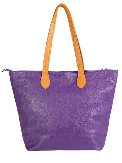 Tia - Genuine Italian Leather Medium Shoulder Bag with Contrast Handles Handmade in Florence