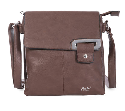 Faith Silver - Vegan Leather Compact Crossbody Messenger Bag with Silver-Tone Hardware