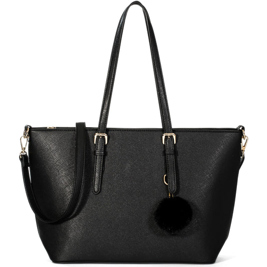 Elora - Sofiana Leather-Look Tote Bag for - Structured Handbag with Pom Pom Charm