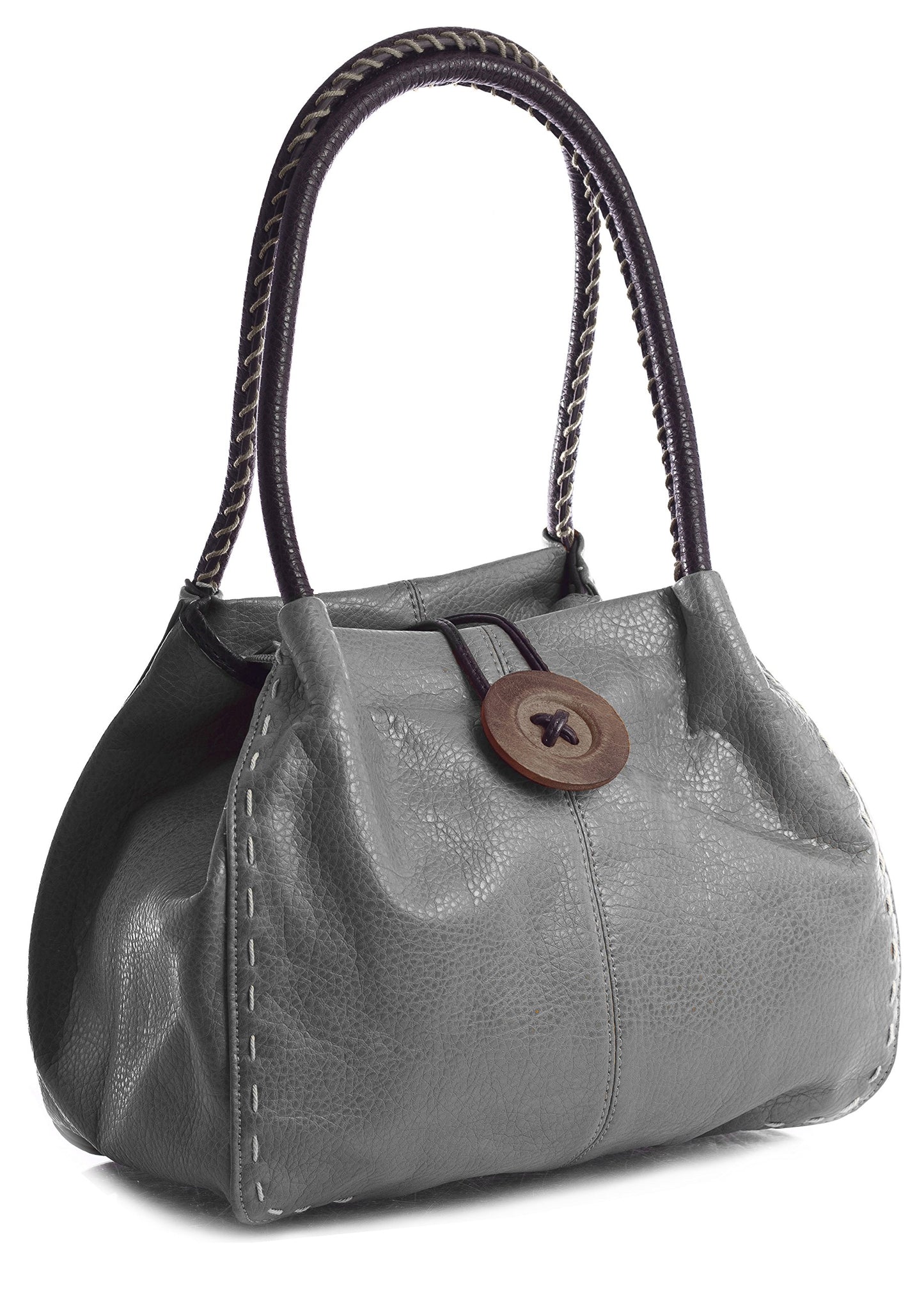 Olivia - Faux Leather Shoulder Handbag with Wooden Button & Organised Interior