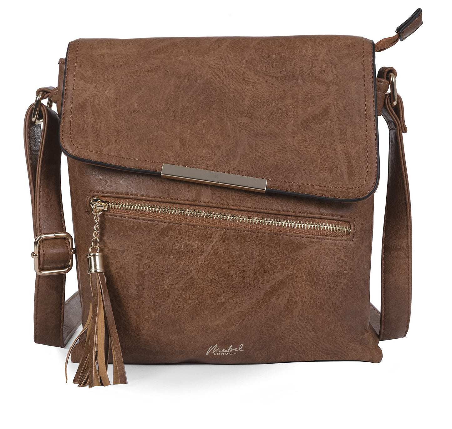 Bonnie - Medium Vegan Leather Crossbody Shoulder Bag with Zip Closure & Tassel Detail