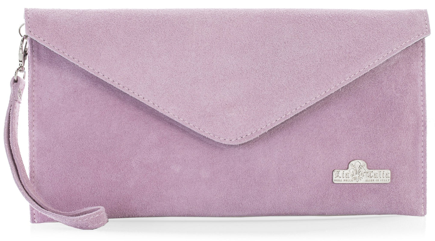Leah - Genuine Italian Suede Leather Clutch, Crossbody & Wristlet Bag Handmade in Florence