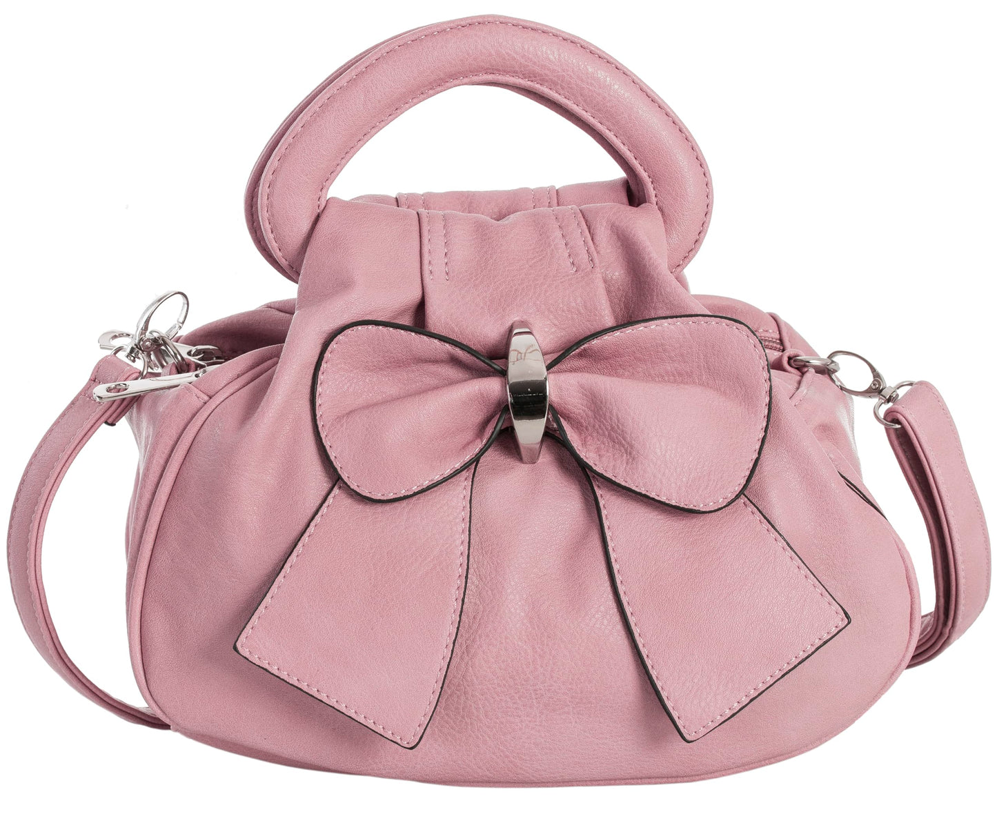 Rea - Small Vegan Leather Bow Detail Shoulder Handbag with Multiple Zip Pockets