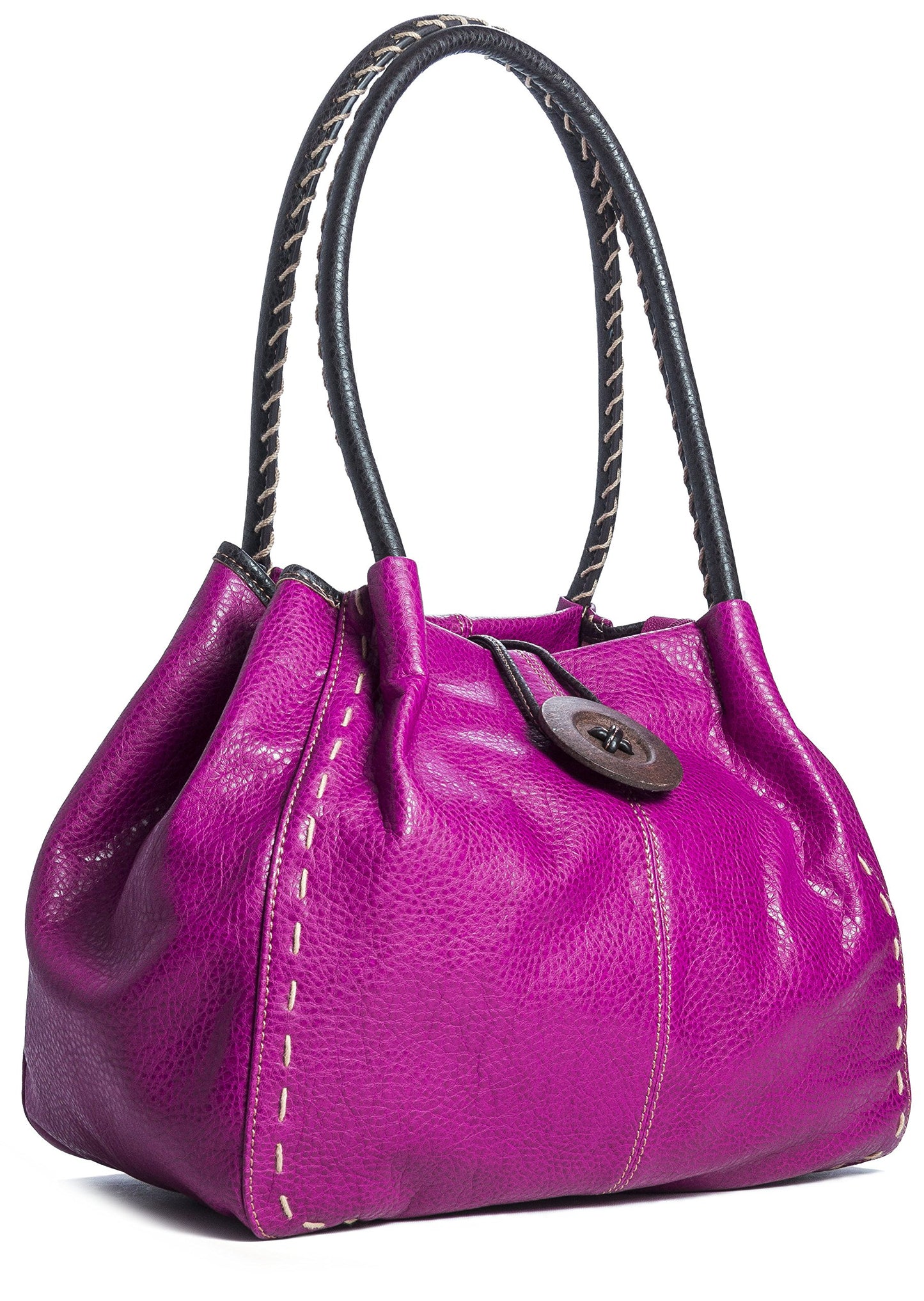 Olivia - Faux Leather Shoulder Handbag with Wooden Button & Organised Interior