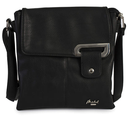 Faith Silver - Vegan Leather Compact Crossbody Messenger Bag with Silver-Tone Hardware