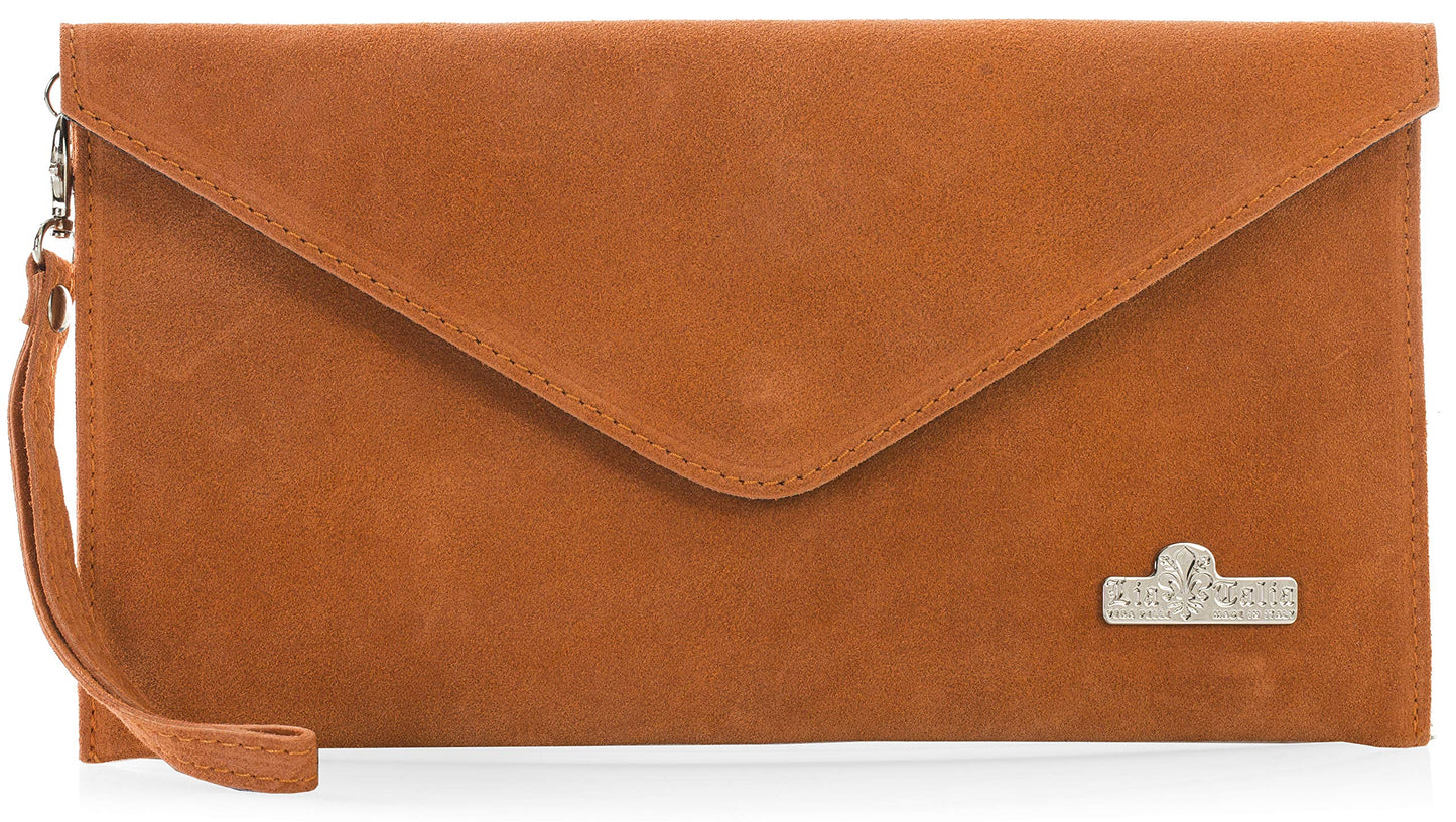 Leah - Genuine Italian Suede Leather Clutch, Crossbody & Wristlet Bag Handmade in Florence