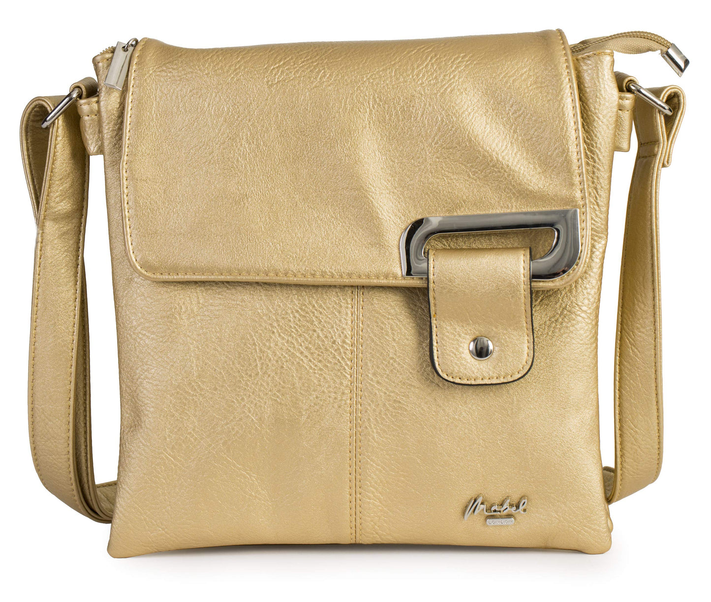 Faith Silver - Vegan Leather Compact Crossbody Messenger Bag with Silver-Tone Hardware