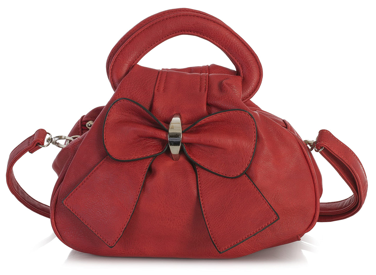 Rea - Small Vegan Leather Bow Detail Shoulder Handbag with Multiple Zip Pockets