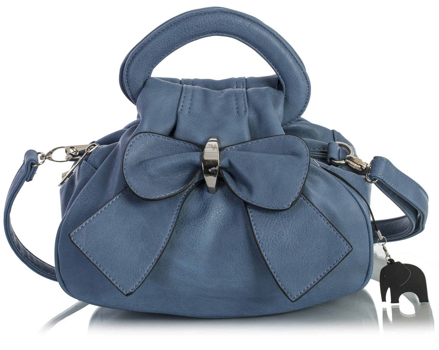 Rea - Small Vegan Leather Bow Detail Shoulder Handbag with Multiple Zip Pockets