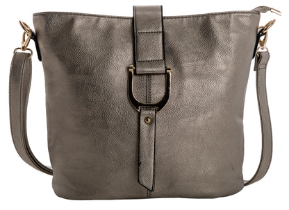 Frankie - Vegan Leather Bucket Crossbody Bag with Flap, Zip & Horseshoe Detail