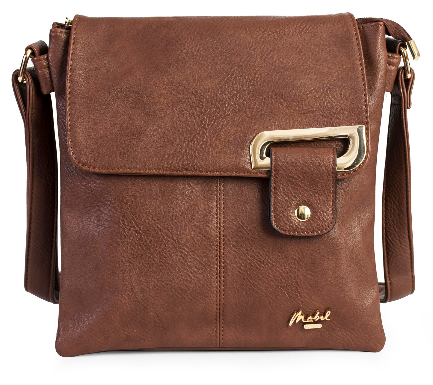 Faith Gold - Vegan Leather Compact Crossbody Messenger Bag with Gold-Tone Hardware
