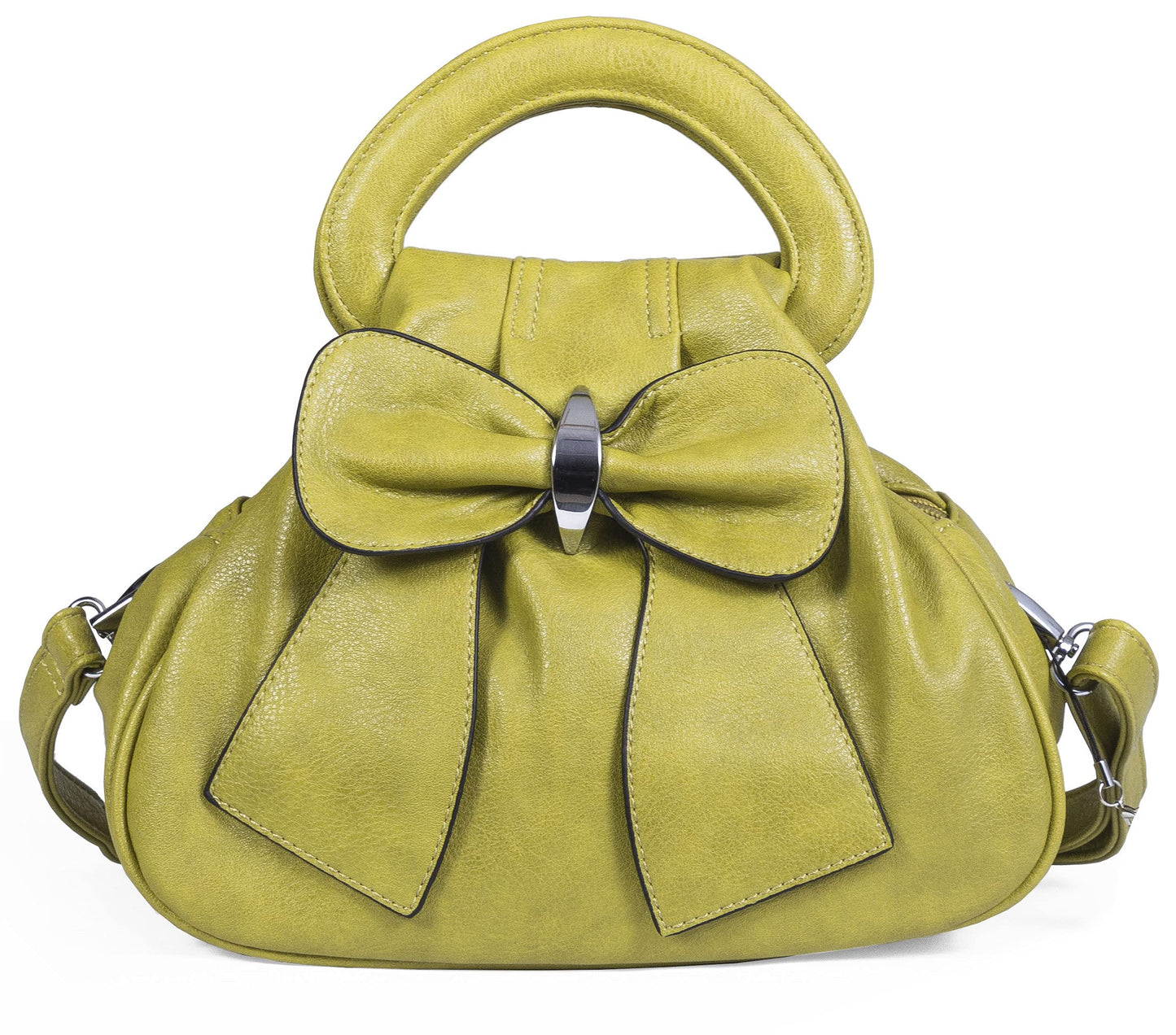 Rea - Small Vegan Leather Bow Detail Shoulder Handbag with Multiple Zip Pockets