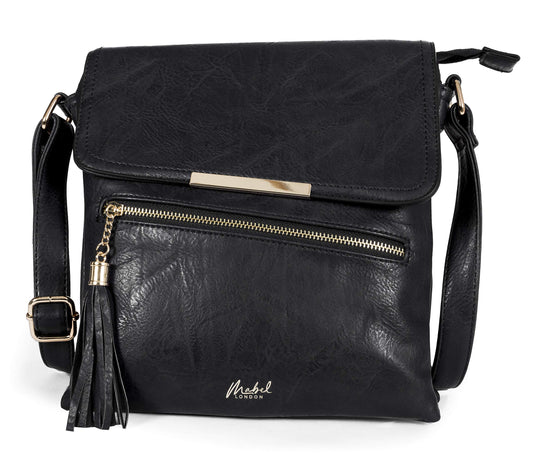 Bonnie - Medium Vegan Leather Crossbody Shoulder Bag with Zip Closure & Tassel Detail