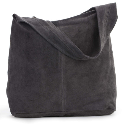 Shay - Genuine Italian Suede Leather Hobo Shoulder Tote with Zip Closure & Dust Bag