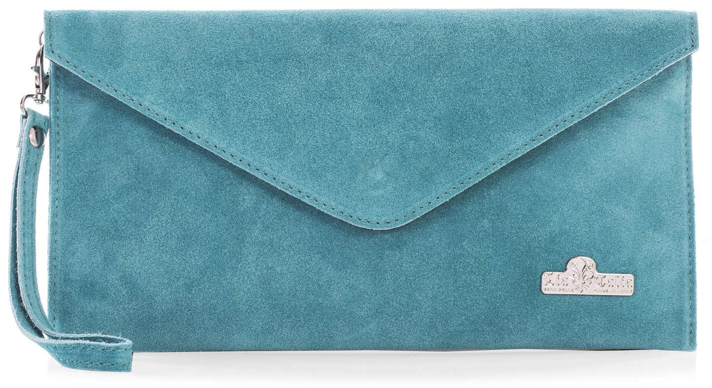 Leah - Genuine Italian Suede Leather Clutch, Crossbody & Wristlet Bag Handmade in Florence