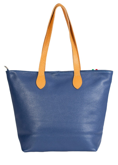 Tia - Genuine Italian Leather Medium Shoulder Bag with Contrast Handles Handmade in Florence