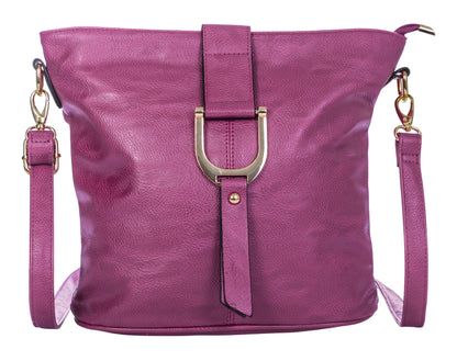 Frankie - Vegan Leather Bucket Crossbody Bag with Flap, Zip & Horseshoe Detail