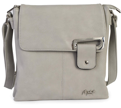 Faith Silver - Vegan Leather Compact Crossbody Messenger Bag with Silver-Tone Hardware