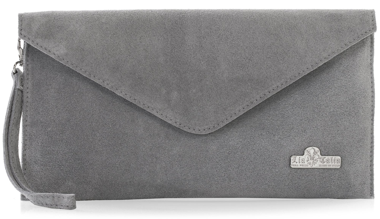 Leah - Genuine Italian Suede Leather Clutch, Crossbody & Wristlet Bag Handmade in Florence