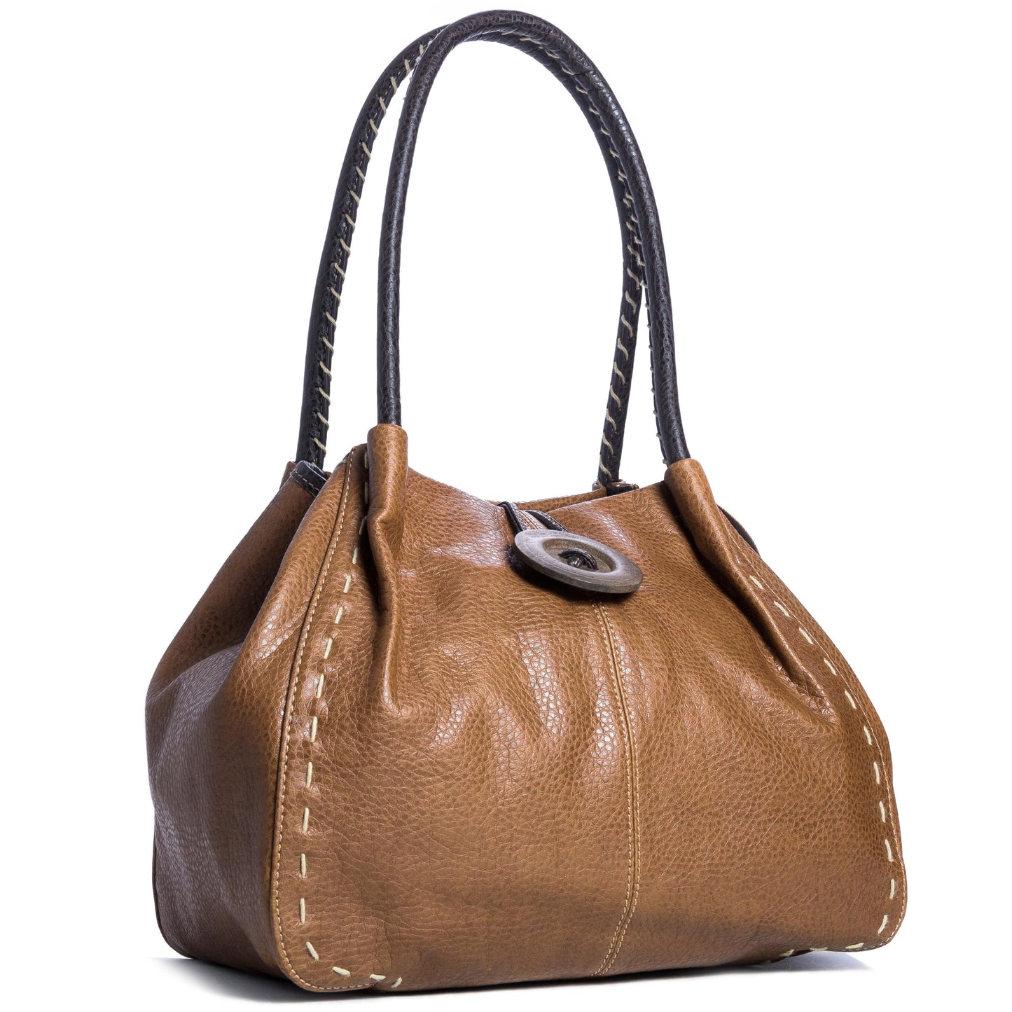 Olivia - Faux Leather Shoulder Handbag with Wooden Button & Organised Interior