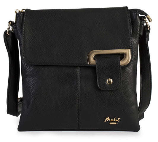 Faith Gold - Vegan Leather Compact Crossbody Messenger Bag with Gold-Tone Hardware