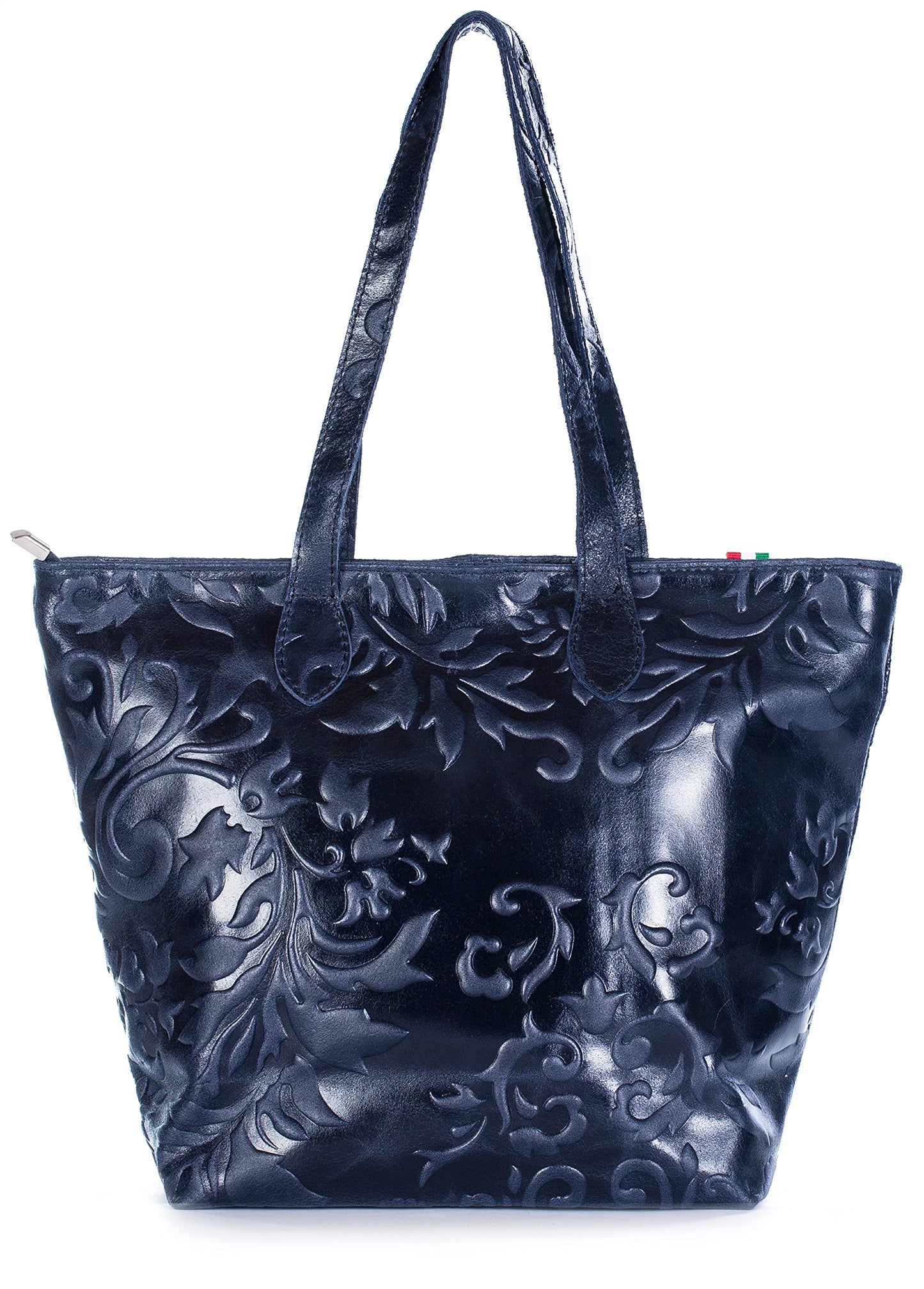 Tia - Genuine Italian Leather Medium Shoulder Bag with Contrast Handles Handmade in Florence