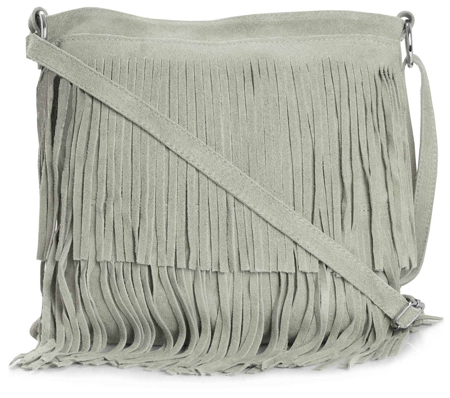 Ashley - Genuine Italian Suede Leather Fringe Shoulder Bag Handmade in Florence Tuscany