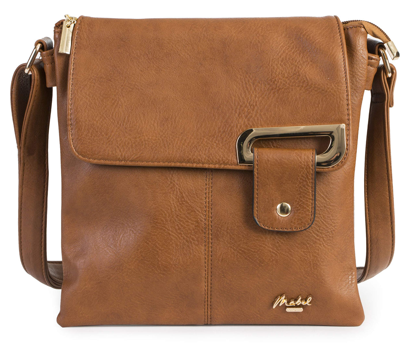 Faith Gold - Vegan Leather Compact Crossbody Messenger Bag with Gold-Tone Hardware