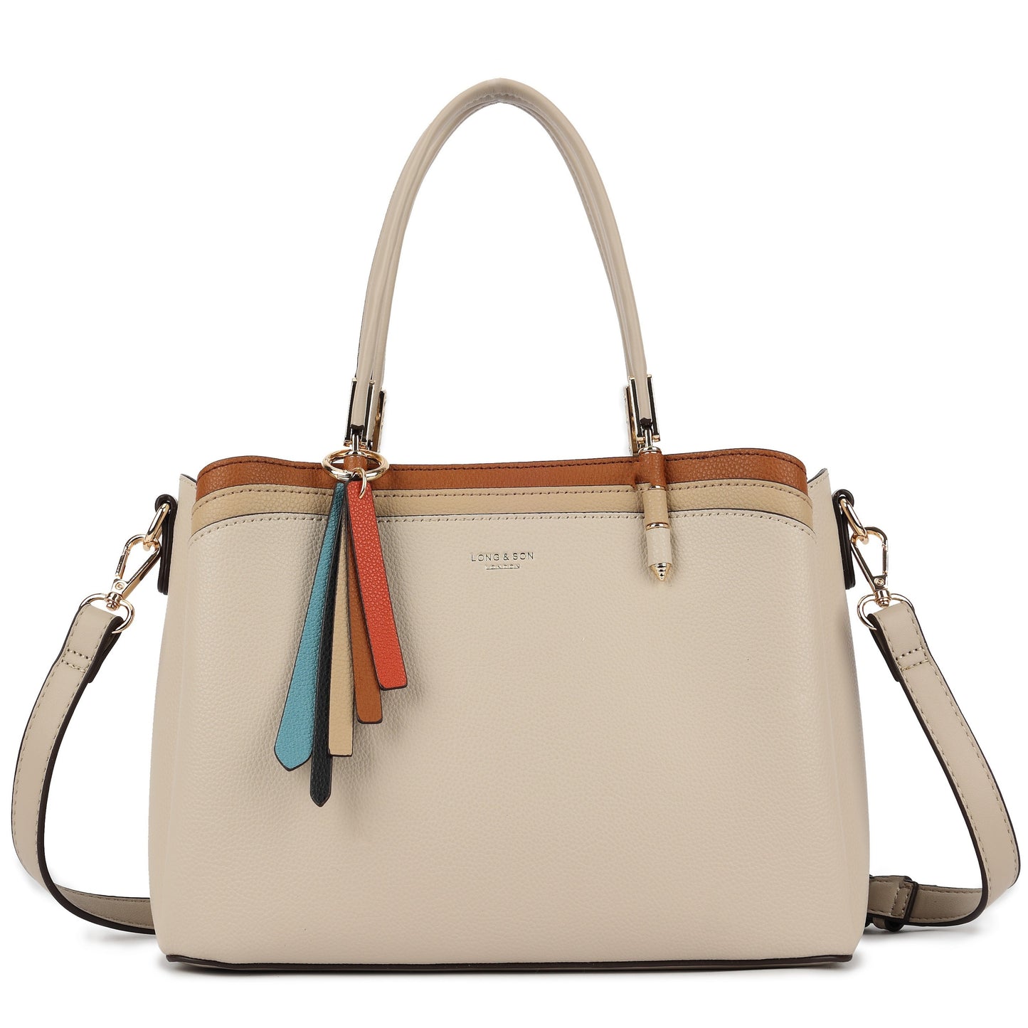 Structured Top Handle Tote Shoulder Bag with Tassel Charm & Crossbody Strap - Bella