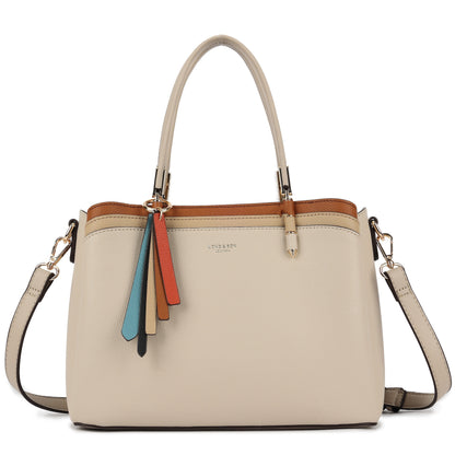 Structured Top Handle Tote Shoulder Bag with Tassel Charm & Crossbody Strap - Bella