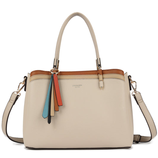 Structured Top Handle Tote Shoulder Bag with Tassel Charm & Crossbody Strap - Bella