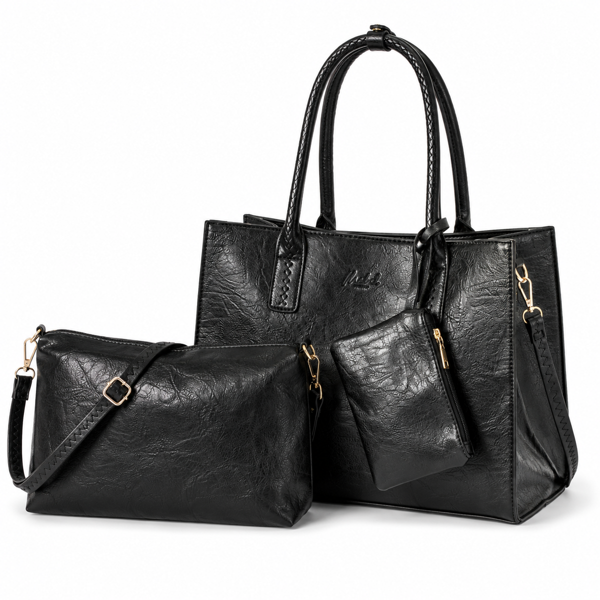 Ava - 3-in-1 Vegan Leather Tote Satchel Set with Crossbody & Pouch