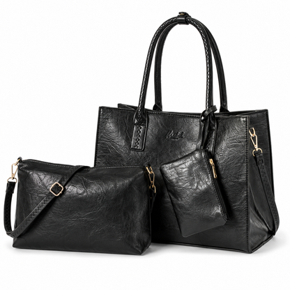 Ava - 3-in-1 Vegan Leather Tote Satchel Set with Crossbody & Pouch