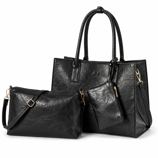 Ava - 3-in-1 Vegan Leather Tote Satchel Set with Crossbody & Pouch