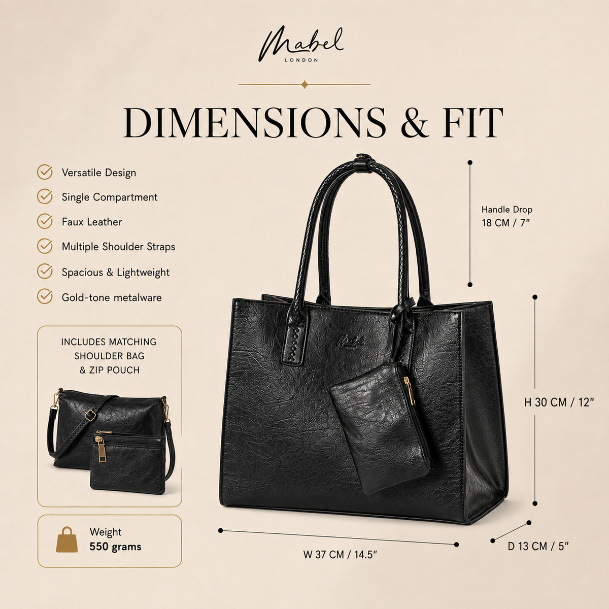 Ava - 3-in-1 Vegan Leather Tote Satchel Set with Crossbody & Pouch
