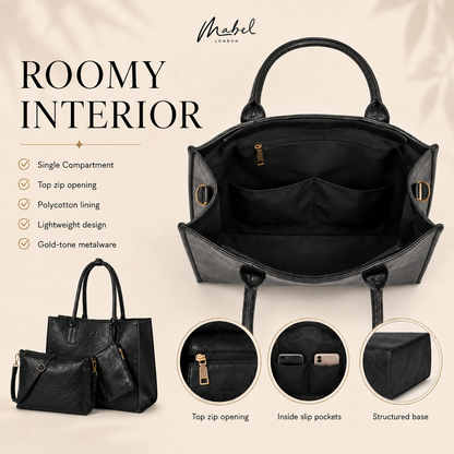 Ava - 3-in-1 Vegan Leather Tote Satchel Set with Crossbody & Pouch