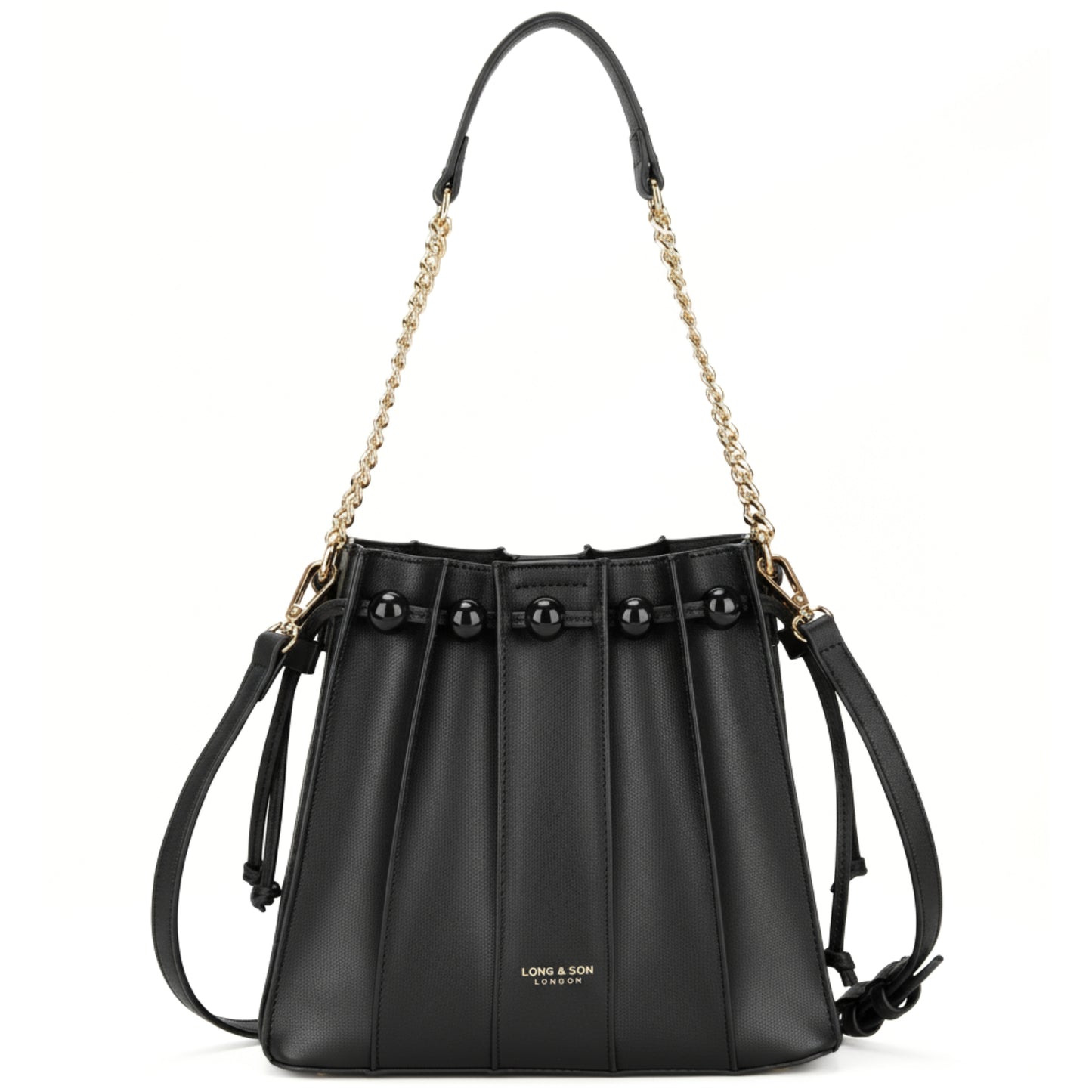 Mabel London Pleated Satchel in Medium Size with Chain Strap and Long Shoulder Strap - Natalia