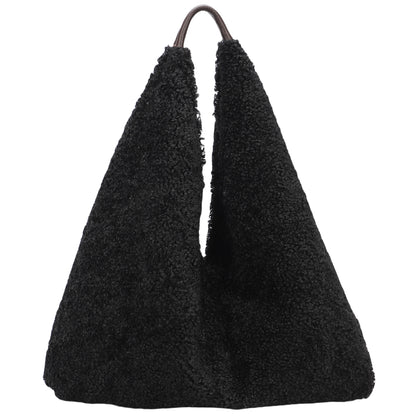Soft Teddy Fleece Hobo Shoulder Bag with Snap Closure & Matching Pouch - Cosy Winter Tote Bag - Kristyna