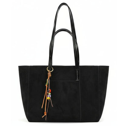Vegan Suede Shoulder Tote Bag with Zip Opening & Removable Inner Pouch with Dual Handles - Lauren