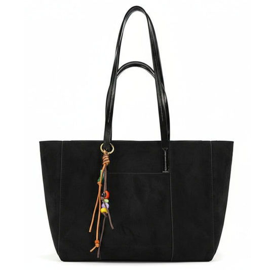 Vegan Suede Shoulder Tote Bag with Zip Opening & Removable Inner Pouch with Dual Handles - Lauren