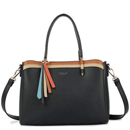 Structured Top Handle Tote Shoulder Bag with Tassel Charm & Crossbody Strap - Bella