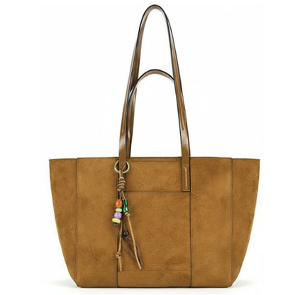 Vegan Suede Shoulder Tote Bag with Zip Opening & Removable Inner Pouch with Dual Handles - Lauren
