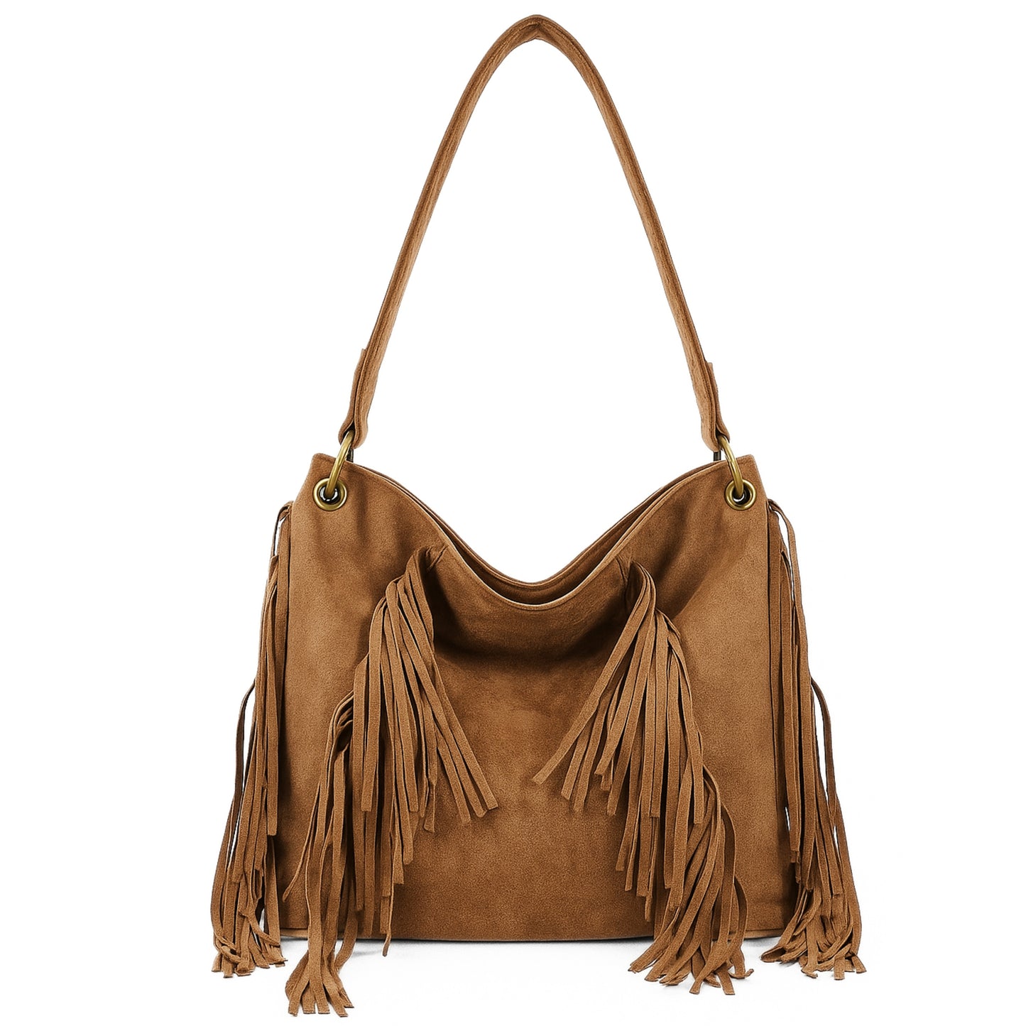 Boho Fringe Shoulder Bag for Women in Soft Faux Suede - Hobo Slouch Handbag - Rory