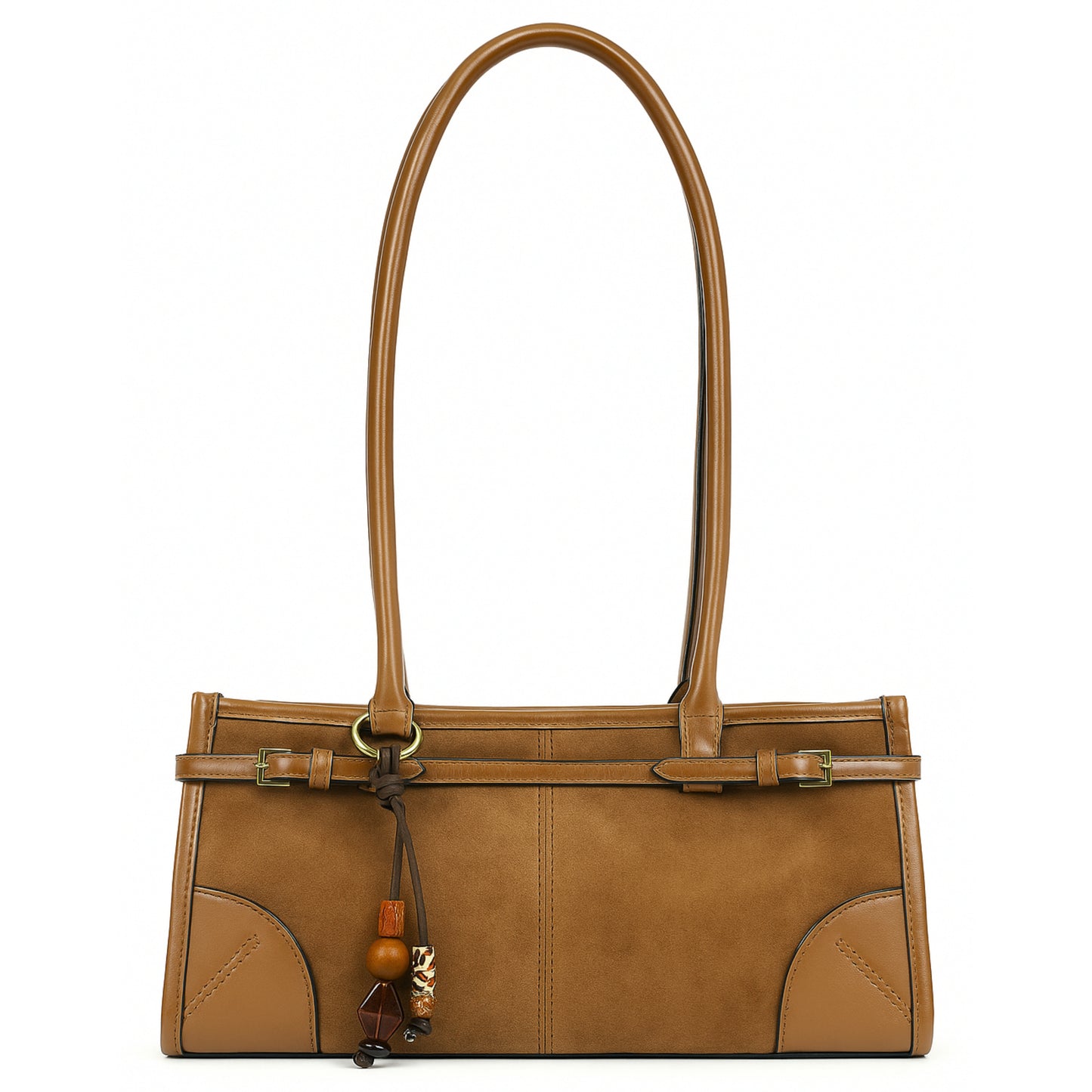 Elegant Faux Suede & Leather Shoulder Bag for Women - Structured Rectangular Handbag - Sloane