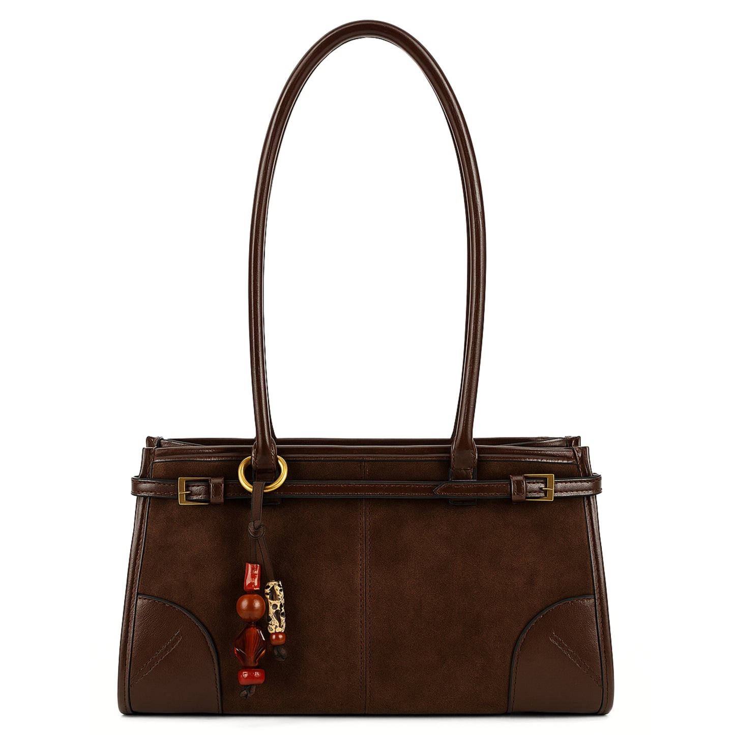 Elegant Faux Suede & Leather Shoulder Bag for Women - Structured Rectangular Handbag - Sloane