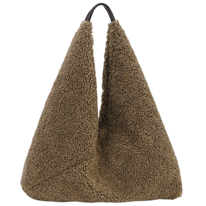 Soft Teddy Fleece Hobo Shoulder Bag with Snap Closure & Matching Pouch - Cosy Winter Tote Bag - Kristyna